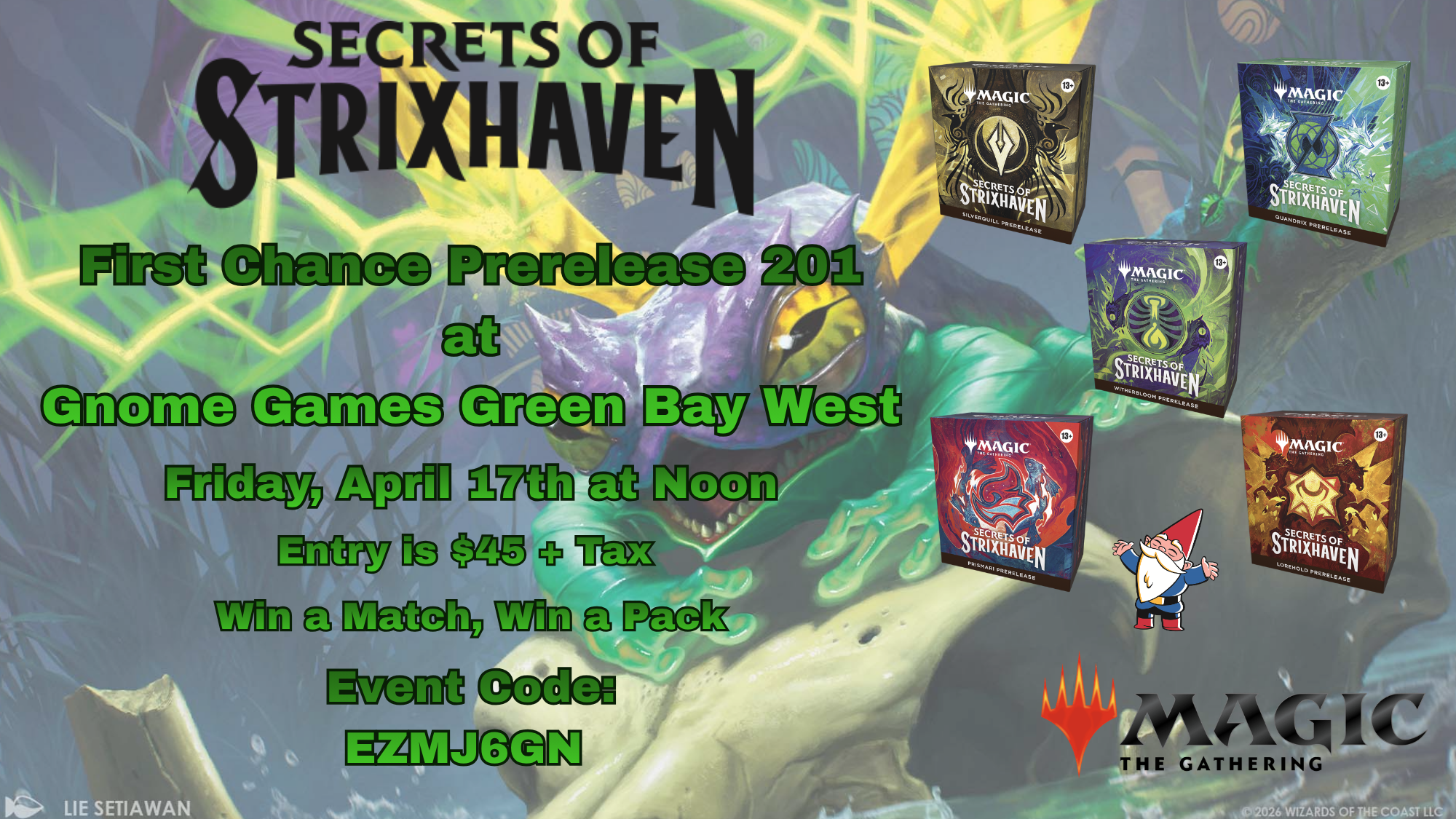 Magic the Gathering: Secrets of Strixhaven Prerelease 201 – Green Bay West – $45