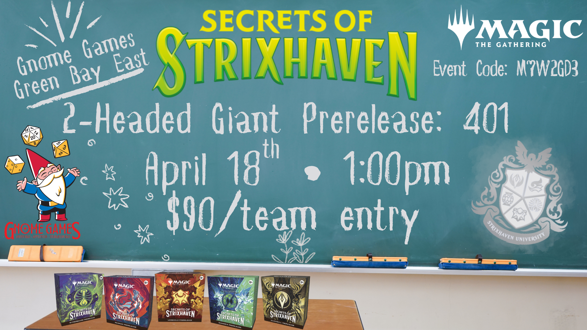 Magic the Gathering: Secrets of Strixhaven 2HG Prerelease: 401 – Green Bay East – $90