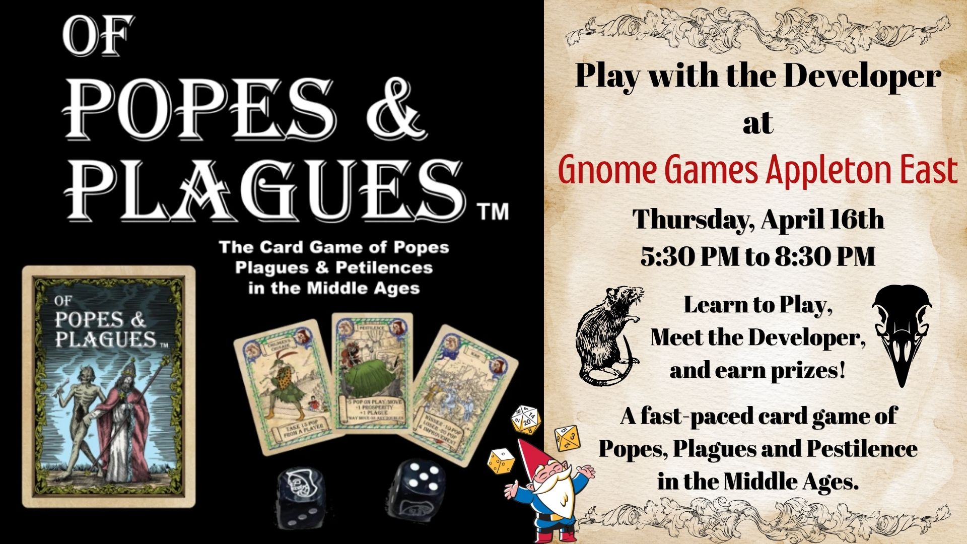 Of Popes and Plagues – Play with the Developer at Gnome Games Appleton East